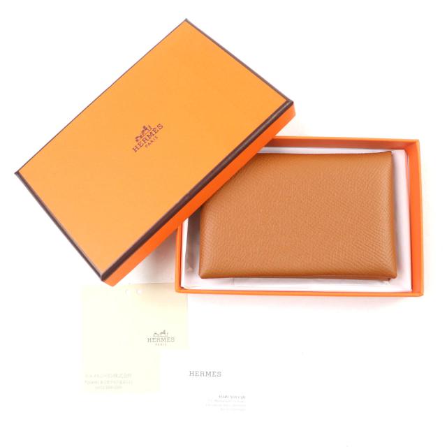 未使用品★HERMES エルメス カルヴィ ゴールド ヴォーエプソン シルバー金具 カードケース B刻印 箱付き フランス製 レディース_1