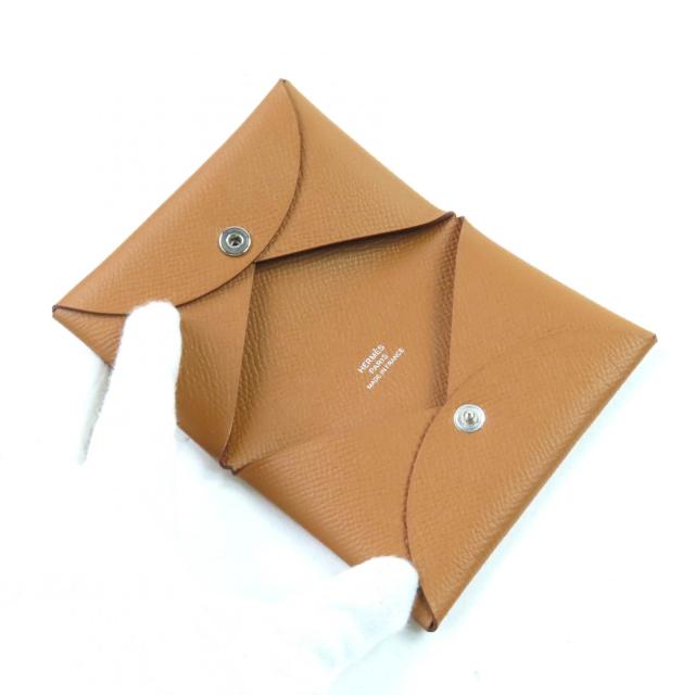 未使用品★HERMES エルメス カルヴィ ゴールド ヴォーエプソン シルバー金具 カードケース B刻印 箱付き フランス製 レディース_4