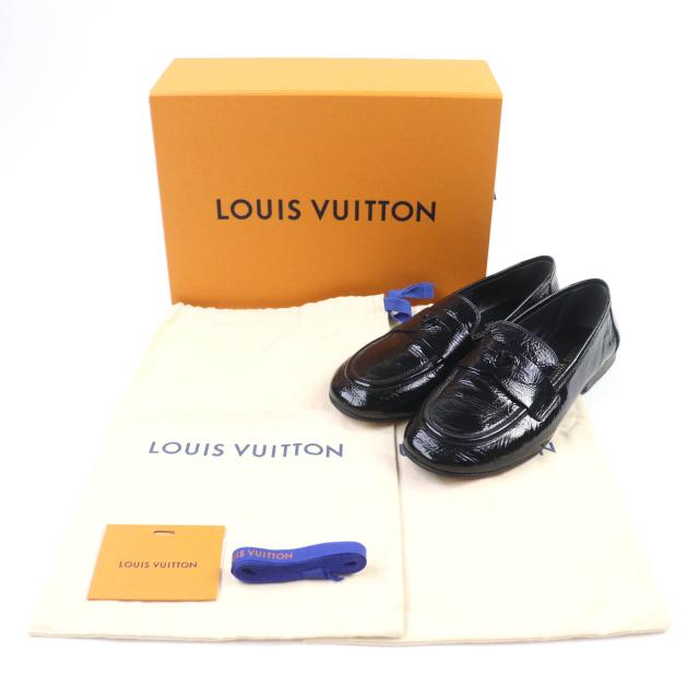 美品★LOUIS VUITTON ルイヴィトン 24SS 1ACYYL ソーホー・ライン LV金具付 レザー ローファー ブラック 38 箱・保存袋付き イタリア製_1