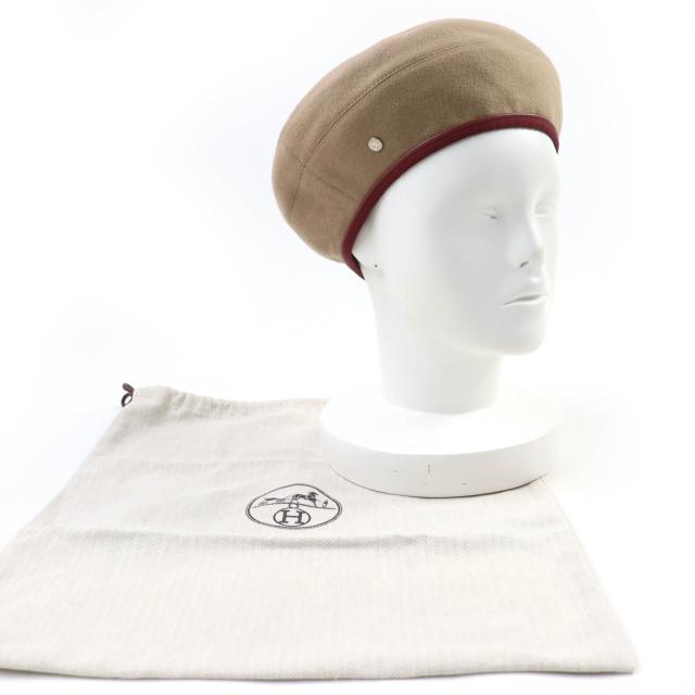 極美品☆HERMES エルメス サントレーノ カシミヤ100％ シルバー金具 セリエ金具 ベレー帽 ブラウン 58 イタリア製 正規品 レディース_1