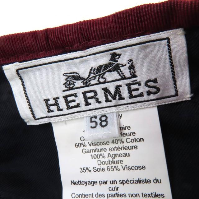 極美品☆HERMES エルメス サントレーノ カシミヤ100％ シルバー金具 セリエ金具 ベレー帽 ブラウン 58 イタリア製 正規品 レディース_8