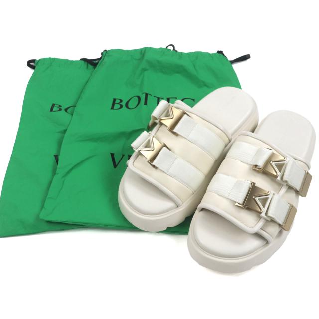 未使用品▼BOTTEGAVENETA ボッテガヴェネタ 690034 Flash フラッシュ レザー使 ダブルベルト サンダル ホワイト ゴールド金具 43 メンズ_1