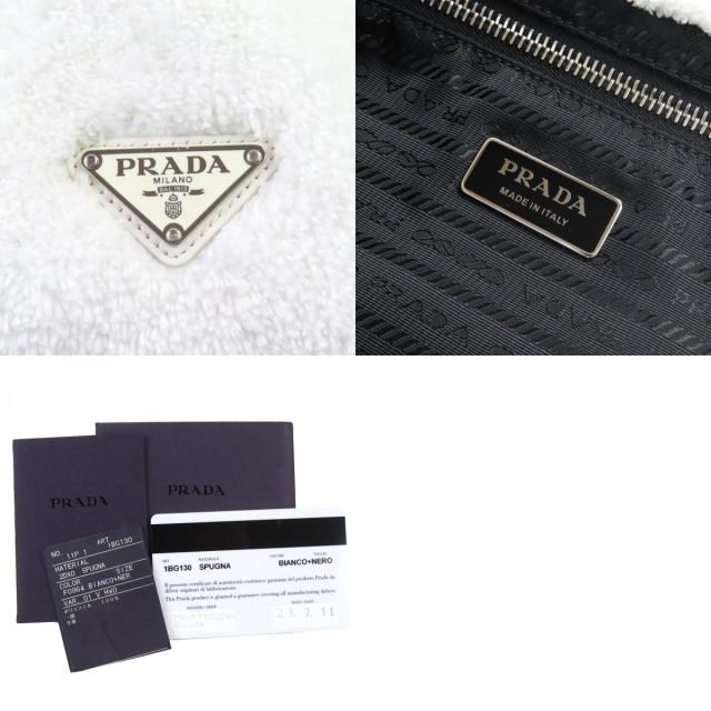 美品△PRADA プラダ 1BG130 SPUGNA スプーニャ トライアングルロゴ ソフトテリー レタリング ロゴ パイル トートバッグ ホワイト 袋付き_9