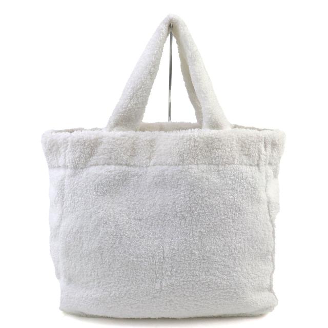 美品△PRADA プラダ 1BG130 SPUGNA スプーニャ トライアングルロゴ ソフトテリー レタリング ロゴ パイル トートバッグ ホワイト 袋付き_2