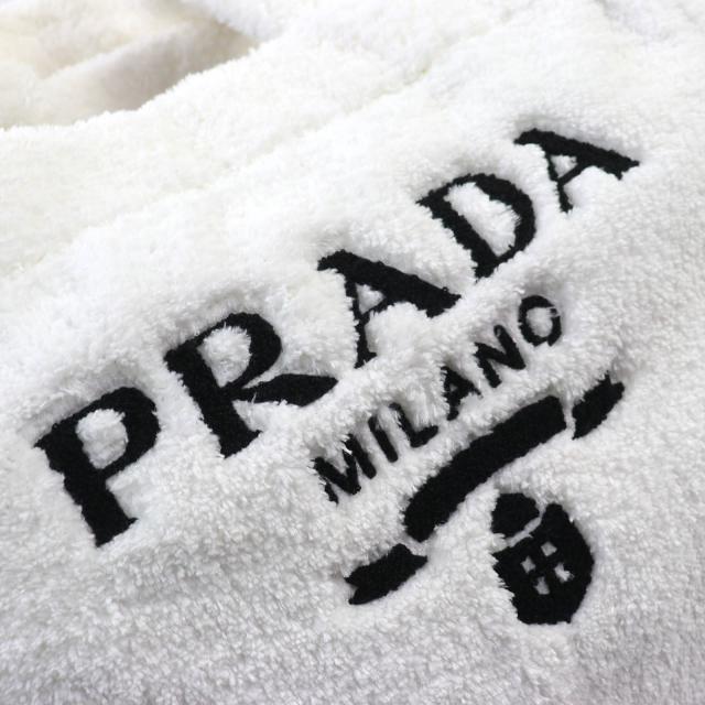 美品△PRADA プラダ 1BG130 SPUGNA スプーニャ トライアングルロゴ ソフトテリー レタリング ロゴ パイル トートバッグ ホワイト 袋付き_8