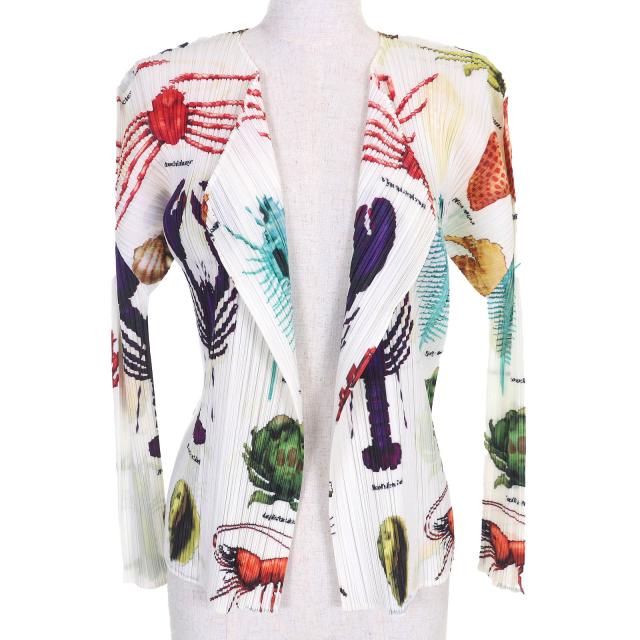 極美品△PLEATS PLEASE プリーツプリーズ イッセイミヤケ PP71-J0732 海洋生物 長袖カーディガン ホワイト マルチカラー 3 日本製 正規品