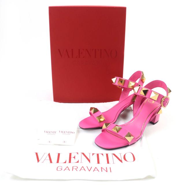 未使用品☆Valentino Garavani ヴァレンティノガラヴァーニ XW2S0CR2 ロックスタッズ レザー サンダル ピンク 37.5 伊製 レディース_1