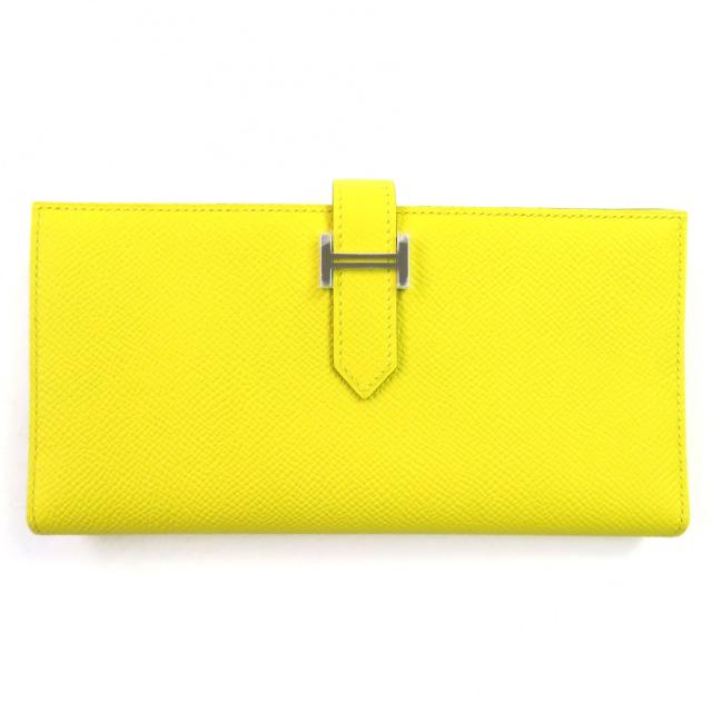 未使用品◇HERMES エルメス ベアンスフレ ヴォーエプソン ジョーヌナプル シルバー金具 Hロゴ 二つ折り 長財布 B刻印 箱付き フランス製