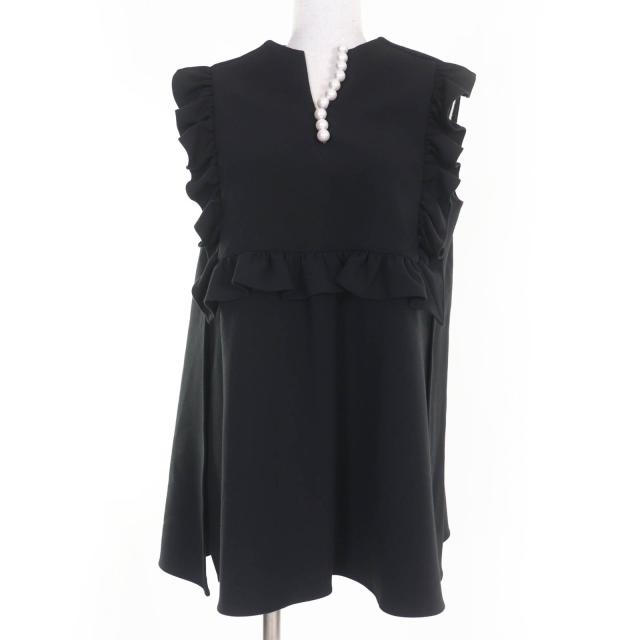 極美品☆YOKO CHAN ヨーコチャン 2023年製 YCB-223-373 フェイクパール ノースリーブ トップス ブラック 36 日本製 正規品 レディース