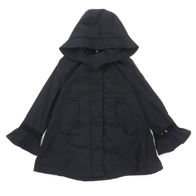 極美品★MONCLER モンクレール ATHELAS アセラス ロゴワッペン・フード付 袖フリル バックプリーツ コート 黒 8anni130cm 正規品 キッズ