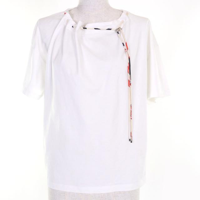 極美品◇HERMES エルメス 06-7731 20SS コットン100％ シルク100％ループタイ付き トップス 半袖Ｔシャツ ホワイト 36 フランス製 正規品