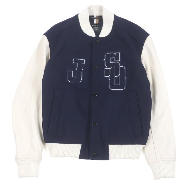 未使用品□BOSS SHOHEI OHTANI ボス 大谷翔平 ウールブレンド 袖レザー ベースボールジャンパー スタジャン ネイビー 44 正規品 メンズ