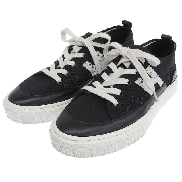 美品▲HERMES エルメス  ディープ Hロゴデザイン レザー使い ニットスニーカー ブラック 37 箱・保存袋付き イタリア製 レディース