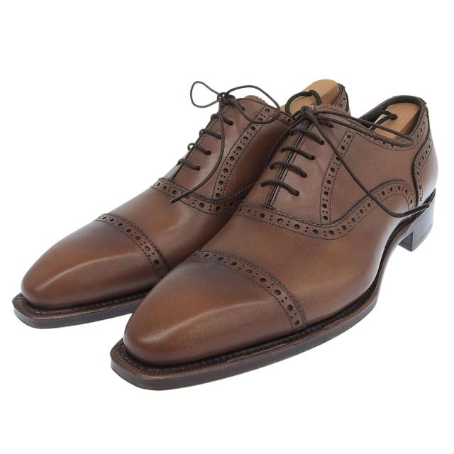 極美品▲SHETLANDFOX シェットランドフォックス 15KVS 3049SF パンチドキャップトゥ レザーシューズ ブラウン 6.5 日本製 メンズ