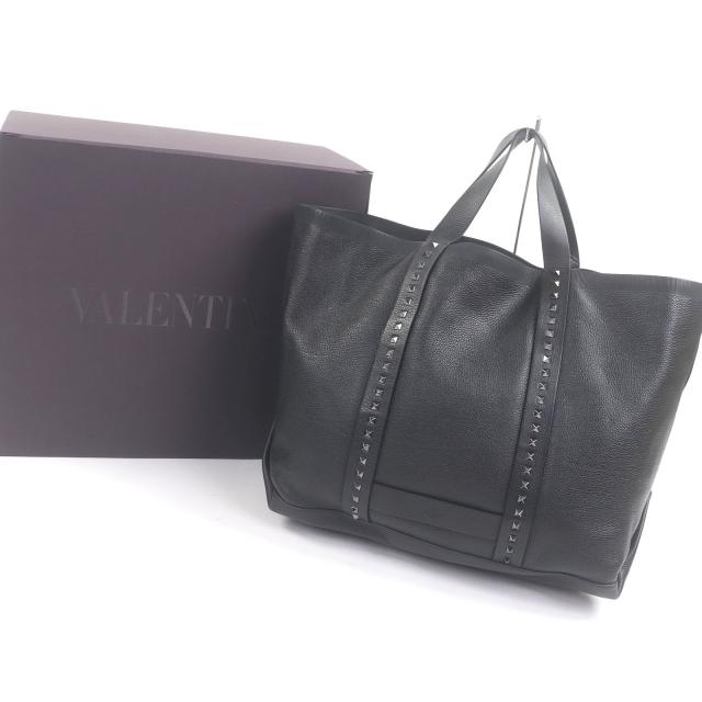 美品□Valentino Garavani ヴァレンティノガラヴァーニ レザー ロックスタッズ ラージ トートバッグ ブラック イタリア製 メンズ 大容量_1