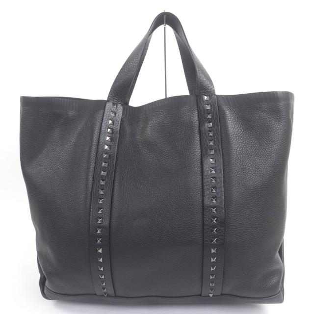 美品□Valentino Garavani ヴァレンティノガラヴァーニ レザー ロックスタッズ ラージ トートバッグ ブラック イタリア製 メンズ 大容量_2