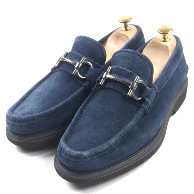 【ドンドン見直し】美品▼Salvatore Ferragamo サルヴァトーレフェラガモ スウェードレザー ダブルガンチーニ Uチップ ローファー 6.5 3E