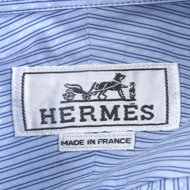 極美品□HERMES エルメス コットン100％ ストライプ柄 袖セリエボタン ロングスリーブ 長袖シャツ ビジネスシャツ ブルー 41 フランス製_5
