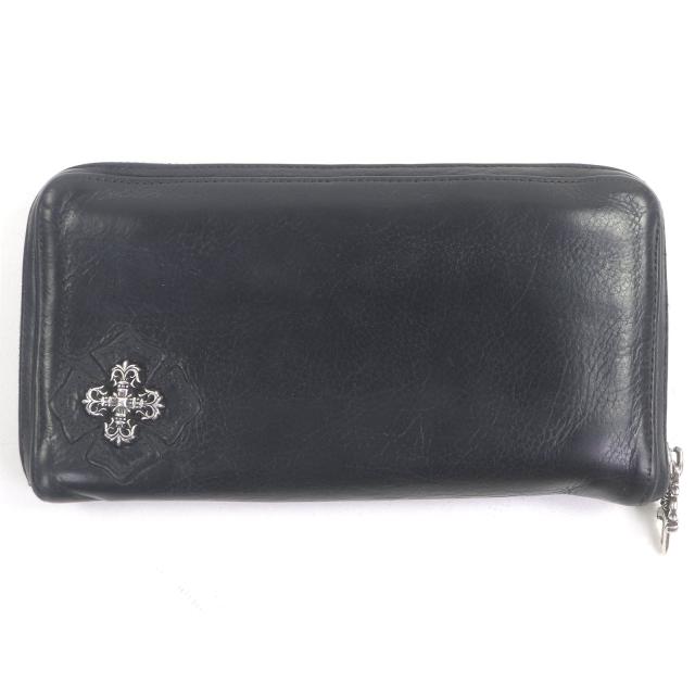 良品□CHROME HEARTS クロムハーツ REC F ZIP ウォレット フィリグリープラス ヘビーレザー ラウンドファスナー 長財布 ブラック メンズ