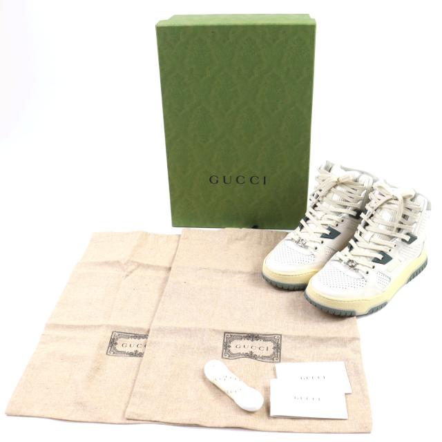 未使用品◇GUCCI グッチ 765437 インターロッキングG ヴィンテージ加工 ハイカット レザー スニーカー シルバー金具 36.5 箱・保存袋付き_1