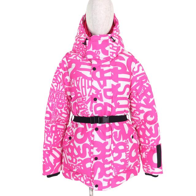 未使用品△DSQUARED2 ディースクエアード 20AW S72AM0873 インナーベスト付 ロゴ総柄 3WAY ダウンジャケット ピンク ホワイト 36 正規品