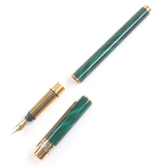 美品□Cartier カルティエ ヴィンテージ マスト ドゥ カルティエ ペン先18K マラカイト 万年筆 グリーン ゴールド フランス製 メンズ_1