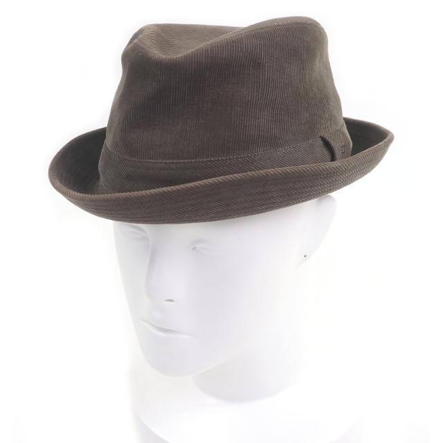 美品□HERMES エルメス Hロゴ刺繍 コーデュロイ 中折れ帽 帽子 ポークパイハット ブラウン 57 フランス製 正規品 メンズ オススメ◎