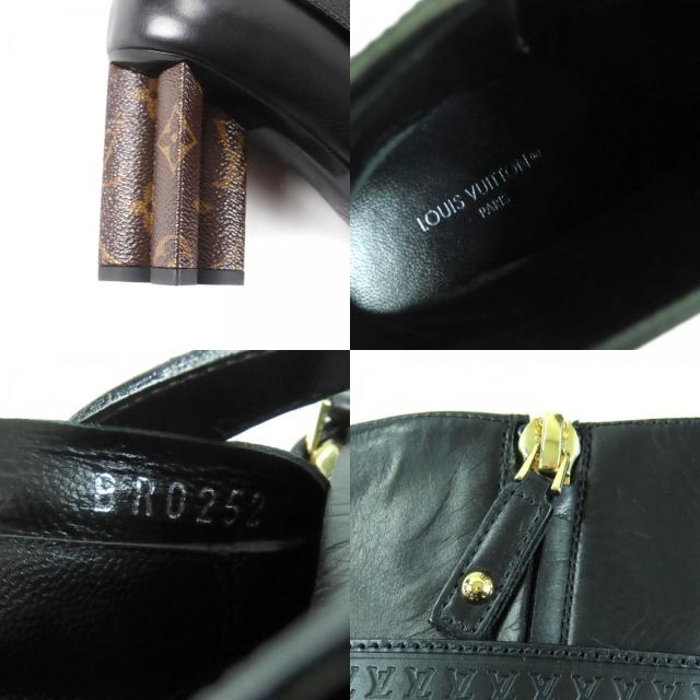 極美品★LOUIS VUITTON ルイヴィトン モノグラム 胴締め絵図面 側面ZIP なめし革 アンクルブーツ 黒いこと 37 イタリア製 レディース