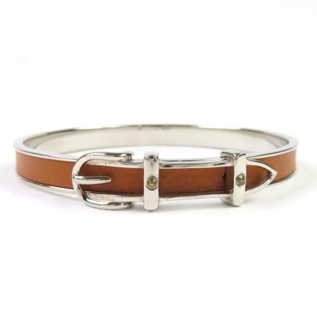 良品△HERMES エルメス サンチュール シルバー金具 ベルトモチーフ バングル ブレスレット ブラウン フランス製 箱付き レディース