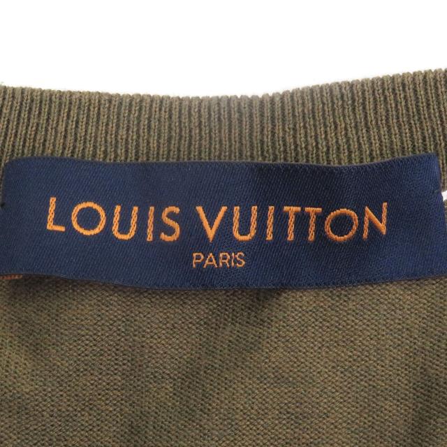 美品□LOUIS VUITTON ルイヴィトン シルク カシミヤ混  LVサークルロゴ刺繍 薄手 長袖ニット セーター カーキ L イタリア製 正規品 美品□LOUIS VUITTON ルイヴィトン シルク カシミヤ混 LVサークルロゴ