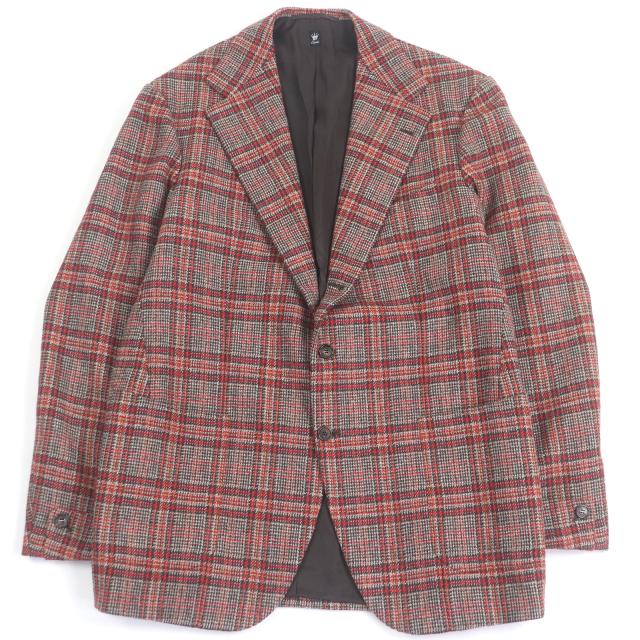 極美品□Cicio チッチオ チェック柄 シングル ビスポーク ブレザー ツイードジャケット テーラードジャケット レッド系 XLサイズ相当