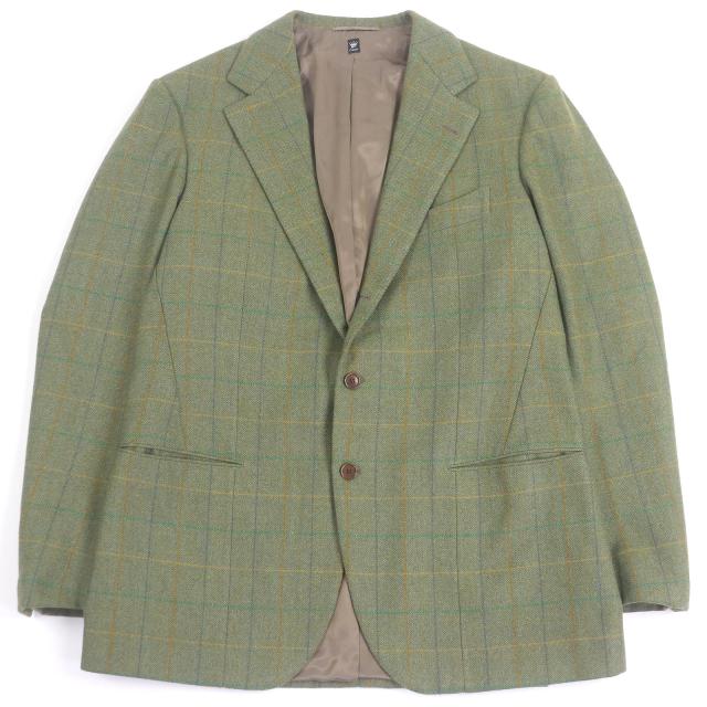 極美品□Cicio チッチオ ウィンドウペン シングル ブレザー ビスポークジャケット テーラードジャケット グリーン XLサイズ相当 メンズ