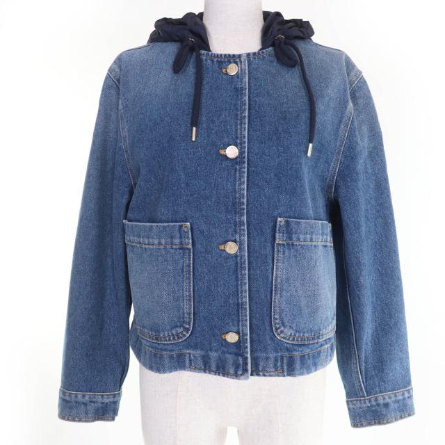 極美品☆MONCLER モンクレール 24SS LAMPUSA ロゴボタン・ロゴワッペン・フード付 デニムジャケット インディゴ 00 イタリア製　正規品