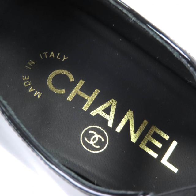 極美品△CHANEL シャネル G45356 メリージェーン パテントレザー ココマーク グログランリボン パンプス ブラック 36.5 レディース_8