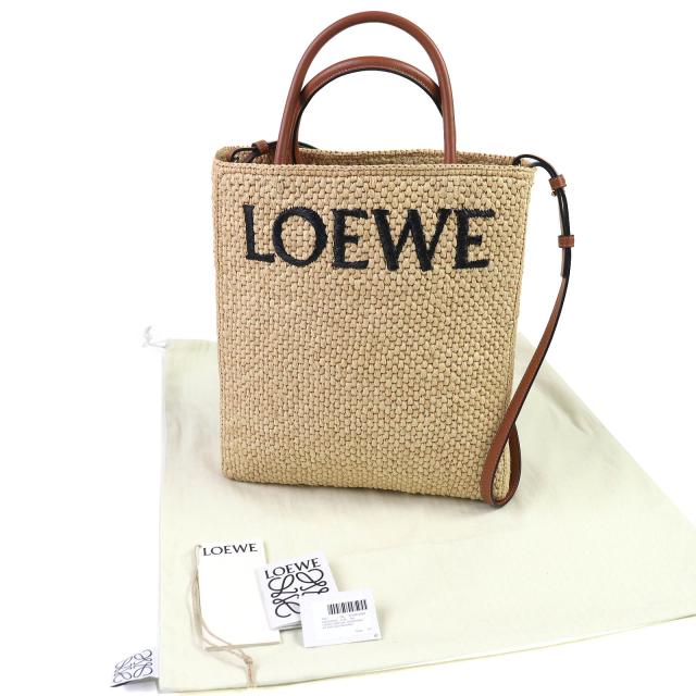 美品△LOEWE ロエベ A563R18X02 スタンダード A4 ラフィア レザー使い ロゴ 2WAY カゴバック ショルダーバック トートバッグ ナチュラル_1