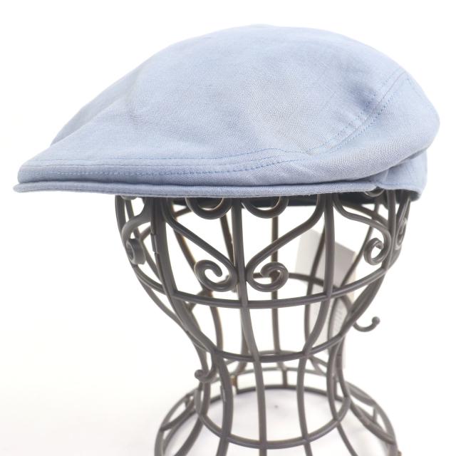 極美品□HERMES エルメス リネン100％ カーフスキン Leather レザーベルト付き ハンチング 帽子 BLEU GRISE 58 フランス製 メンズ