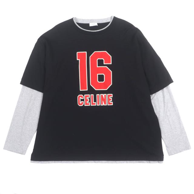 美品▼CELINE セリーヌ 23SS 2X87E671Q 16 Skater Cotton Jersey Tee レイヤードデザイン クルーネック 長袖Ｔシャツ XL 正規品 メンズ