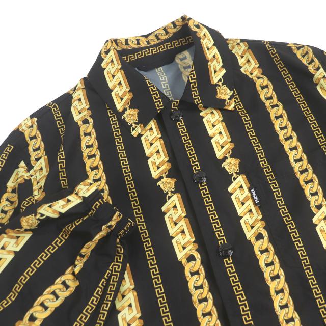極美品□VERSACE ヴェルサーチ 2021年製 メデューサ チェーン 総柄 薄手 ブルゾン コーチジャケット ブラック 46 イタリア製 メンズ_1
