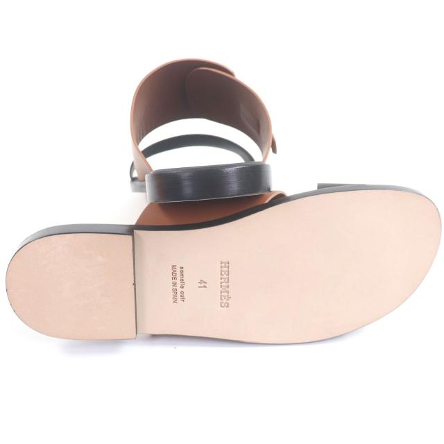 未使用品□HERMES エルメス レザー サックアデペッシュ金具 シャワーサンダル スライドサンダル ブラック ブラウン 41 箱・保存袋付き_4