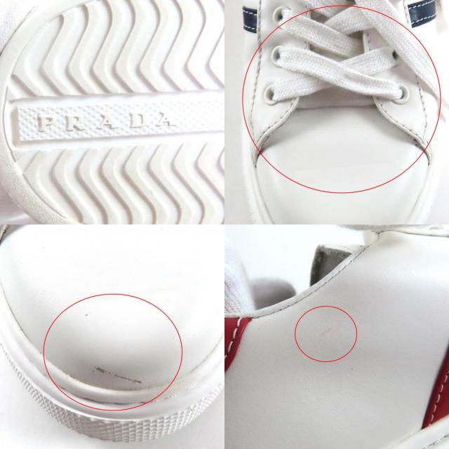 【ドンドン見直し】良品★PRADA プラダ 1E802M ロゴデザイン レースアップ レザー スニーカー シューズ ホワイト 37 レディース ドンドン見直し】良品☆PRADA プラダ 1E802M ロゴデザイン レース