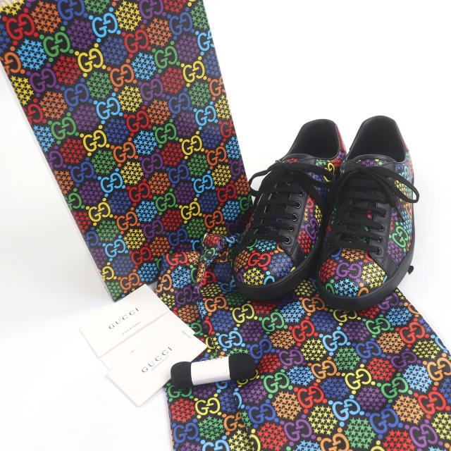 極美品□GUCCI グッチ 610085 レザー GGロゴ スター 総柄 ローカット