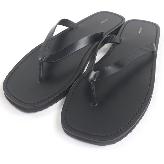 極美品□THE ROW ザロウ CITY FLIP FLOP レザー フリップフロップ トングサンダル ビーチサンダル ブラック 46 イタリア製 メンズ
