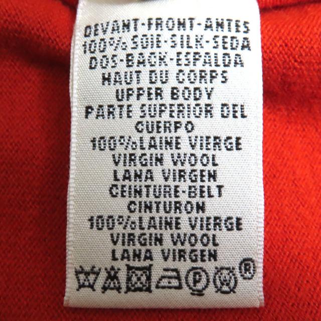 極美品◇HERMES エルメス ウール100％ シルク切替 ツイルレーヌ 総柄 ベルト付 ノースリーブ ワンピース オレンジ マルチ 36 イタリア製_7