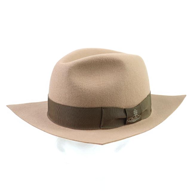 極美品○Vivienne Westwood ヴィヴィアンウエストウッド 219161 VH36 オーブ刺繍 リボン付き フェルト スクエアブリム ハット 正規品