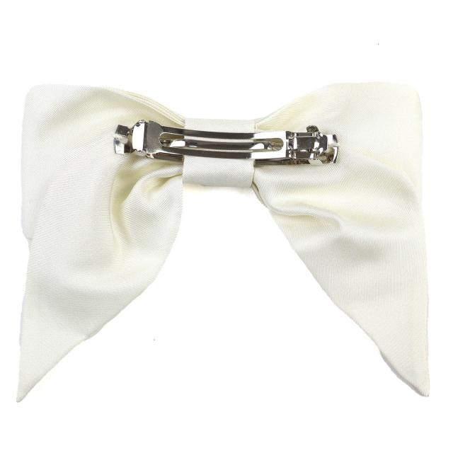 極美品△CHANEL シャネル 24P シルク100％ ココマーク リボン バレッタ 髪留め ヘアアクセサリー オフホワイト ブラック 箱付 レディース_2
