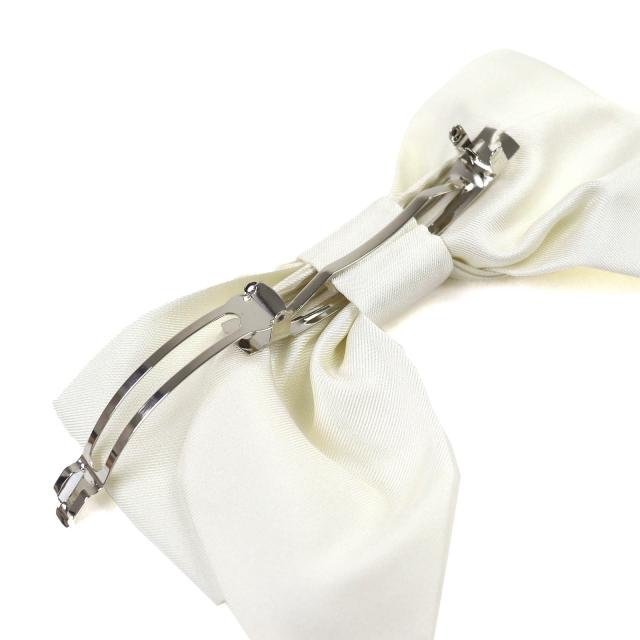 極美品△CHANEL シャネル 24P シルク100％ ココマーク リボン バレッタ 髪留め ヘアアクセサリー オフホワイト ブラック 箱付 レディース_3