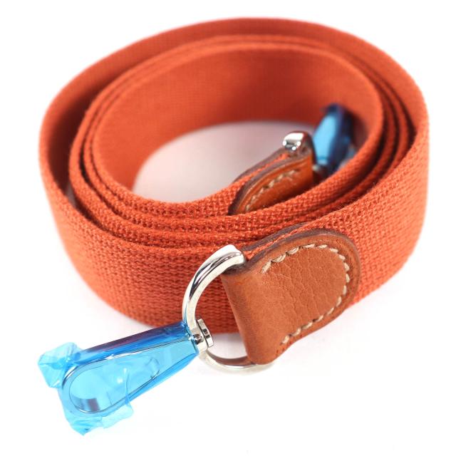 極美品△HERMES エルメス シルバー金具 レザー使い ガーデンパーティTPM用 キャンバス ショルダーストラップ オレンジ 仏製 レディース