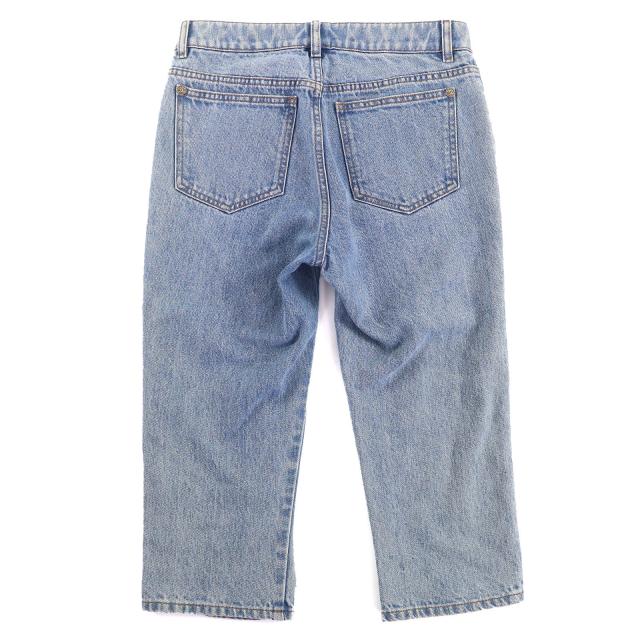 美品△CHANEL シャネル P60217 コットン ココマークボタン ダメージチュール クロップド デニムパンツ インディゴブルー 36 伊製 正規品_1