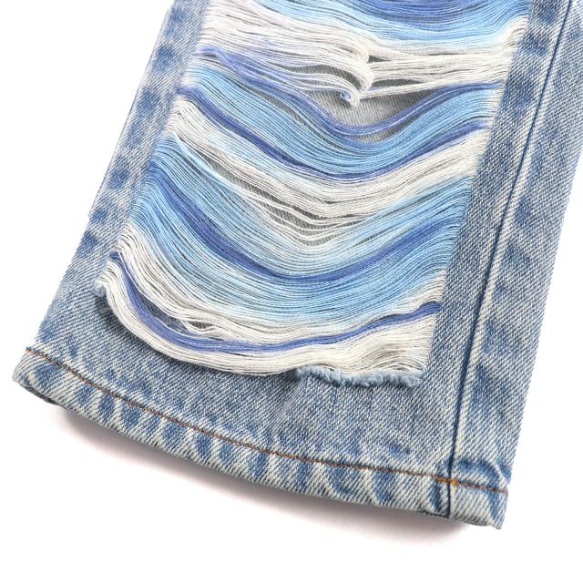 美品△CHANEL シャネル P60217 コットン ココマークボタン ダメージチュール クロップド デニムパンツ インディゴブルー 36 伊製 正規品_5