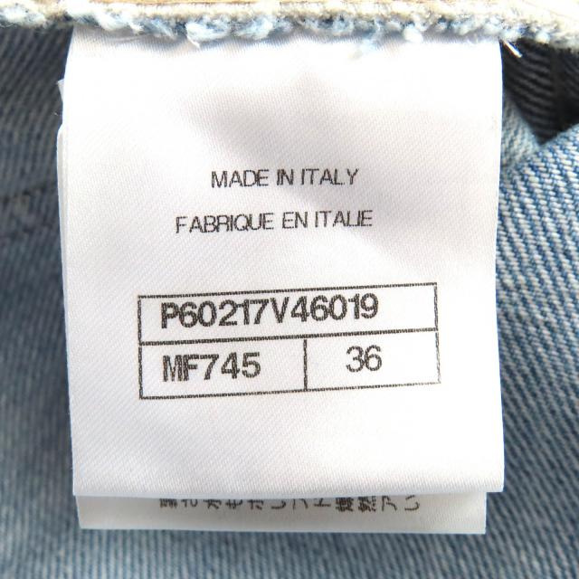 美品△CHANEL シャネル P60217 コットン ココマークボタン ダメージチュール クロップド デニムパンツ インディゴブルー 36 伊製 正規品_8